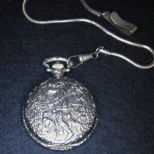Vintage Impex Pocket Watch Hunting Scene Design Cover Hong Kong Mens Accessory